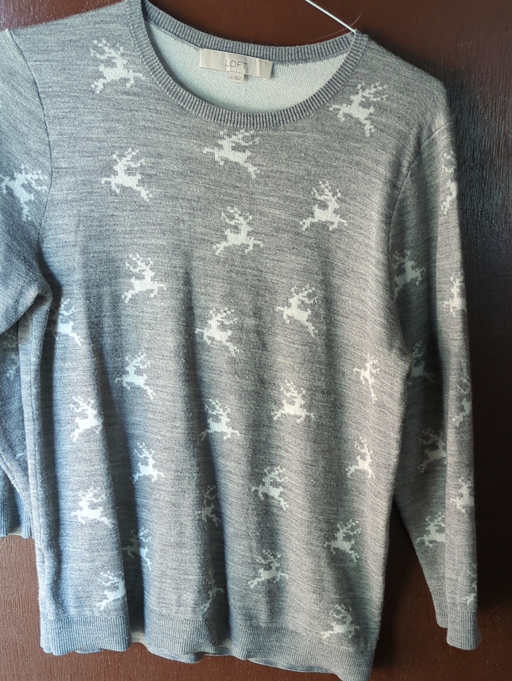 LOFT Women's Gray Reindeer Pattern Crewneck Sweater Size L